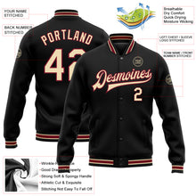 Load image into Gallery viewer, Custom Black City Cream-Crimosn Bomber Full-Snap Varsity Letterman Jacket
