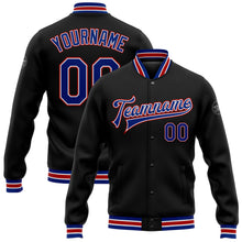 Load image into Gallery viewer, Custom Black Royal-Red Bomber Full-Snap Varsity Letterman Jacket

