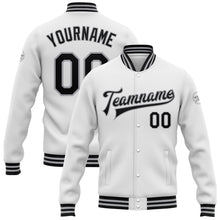 Charger l&#39;image dans la galerie, Custom White Black-Gray Bomber Full-Snap Varsity Letterman Jacket

