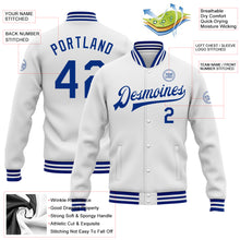 Charger l&#39;image dans la galerie, Custom White Royal Bomber Full-Snap Varsity Letterman Jacket
