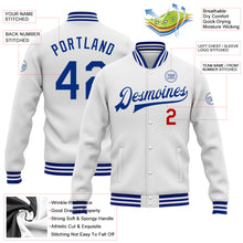 Charger l&#39;image dans la galerie, Custom White Royal-Red Bomber Full-Snap Varsity Letterman Jacket
