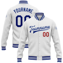 Charger l&#39;image dans la galerie, Custom White Royal-Red Bomber Full-Snap Varsity Letterman Jacket
