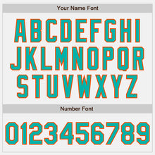 Charger l&#39;image dans la galerie, Custom White Aqua-Orange Bomber Full-Snap Varsity Letterman Jacket
