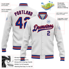Load image into Gallery viewer, Custom White Royal-Red Bomber Full-Snap Varsity Letterman Jacket
