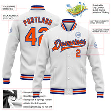 Charger l&#39;image dans la galerie, Custom White Orange-Royal Bomber Full-Snap Varsity Letterman Jacket
