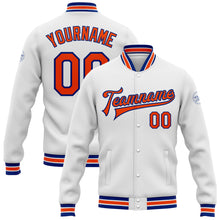 Charger l&#39;image dans la galerie, Custom White Orange-Royal Bomber Full-Snap Varsity Letterman Jacket
