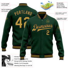 Charger l&#39;image dans la galerie, Custom Green Old Gold-Black Bomber Full-Snap Varsity Letterman Jacket
