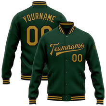 Charger l&#39;image dans la galerie, Custom Green Old Gold-Black Bomber Full-Snap Varsity Letterman Jacket
