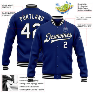 Custom Royal White-Black Bomber Full-Snap Varsity Letterman Jacket