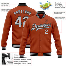 Load image into Gallery viewer, Custom Texas Orange Gray-Black Bomber Full-Snap Varsity Letterman Jacket
