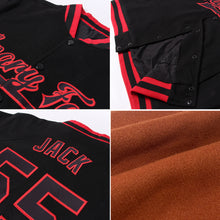 Charger l&#39;image dans la galerie, Custom Texas Orange Vintage USA Flag Black-Cream Bomber Full-Snap Varsity Letterman Jacket
