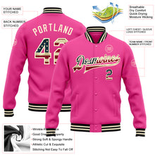 Load image into Gallery viewer, Custom Pink Vintage USA Flag Cream-Black Bomber Full-Snap Varsity Letterman Jacket
