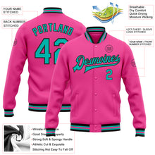 Загрузить изображение в средство просмотра галереи, Custom Pink Aqua-Black Bomber Full-Snap Varsity Letterman Jacket
