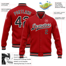 Laden Sie das Bild in den Galerie-Viewer, Custom Red Black-White Bomber Full-Snap Varsity Letterman Jacket
