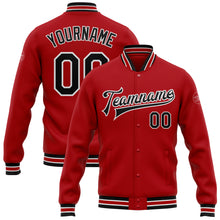 Laden Sie das Bild in den Galerie-Viewer, Custom Red Black-White Bomber Full-Snap Varsity Letterman Jacket
