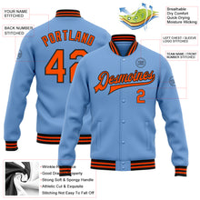 Загрузить изображение в средство просмотра галереи, Custom Light Blue Orange-Black Bomber Full-Snap Varsity Letterman Jacket
