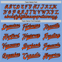 Загрузить изображение в средство просмотра галереи, Custom Light Blue Orange-Black Bomber Full-Snap Varsity Letterman Jacket
