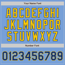 Load image into Gallery viewer, Custom Light Blue Royal-Yellow Bomber Full-Snap Varsity Letterman Jacket
