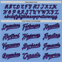 Load image into Gallery viewer, Custom Light Blue Purple-Black Bomber Full-Snap Varsity Letterman Jacket
