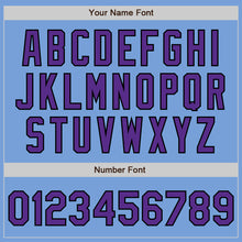 Load image into Gallery viewer, Custom Light Blue Purple-Black Bomber Full-Snap Varsity Letterman Jacket
