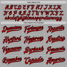 Load image into Gallery viewer, Custom Gray Red-Black Bomber Full-Snap Varsity Letterman Jacket
