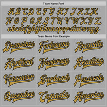 Load image into Gallery viewer, Custom Gray Old Gold-Black Bomber Full-Snap Varsity Letterman Jacket
