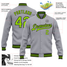 Charger l&#39;image dans la galerie, Custom Gray Neon Green-Black Bomber Full-Snap Varsity Letterman Jacket
