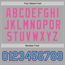 Load image into Gallery viewer, Custom Gray Sky Blue Black-Pink Bomber Full-Snap Varsity Letterman Jacket
