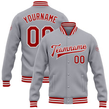 Charger l&#39;image dans la galerie, Custom Gray Red-White Bomber Full-Snap Varsity Letterman Jacket
