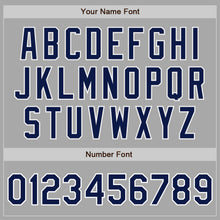 Load image into Gallery viewer, Custom Gray Navy-White Bomber Full-Snap Varsity Letterman Jacket

