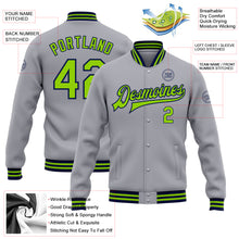 Charger l&#39;image dans la galerie, Custom Gray Neon Green-Navy Bomber Full-Snap Varsity Letterman Jacket

