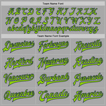 Charger l&#39;image dans la galerie, Custom Gray Neon Green-Navy Bomber Full-Snap Varsity Letterman Jacket
