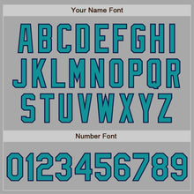Load image into Gallery viewer, Custom Gray Teal-Navy Bomber Full-Snap Varsity Letterman Jacket
