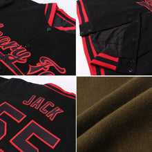 Load image into Gallery viewer, Custom Olive Gold-Black Bomber Full-Snap Varsity Letterman Salute To Service Jacket
