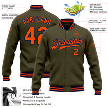 Загрузить изображение в средство просмотра галереи, Custom Olive Orange-Navy Bomber Full-Snap Varsity Letterman Salute To Service Jacket
