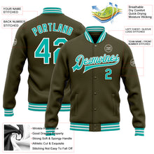 Laden Sie das Bild in den Galerie-Viewer, Custom Olive Aqua-White Bomber Full-Snap Varsity Letterman Salute To Service Jacket
