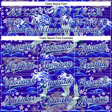 Load image into Gallery viewer, Custom Royal White Heron  And Wave 3D Pattern Design Bomber Full-Snap Varsity Letterman Jacket
