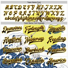 Laden Sie das Bild in den Galerie-Viewer, Custom White Black-Gold Heron And Wave 3D Pattern Design Bomber Full-Snap Varsity Letterman Jacket
