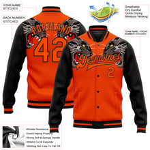 Laden Sie das Bild in den Galerie-Viewer, Custom Orange Black Leopard 3D Pattern Design Bomber Full-Snap Varsity Letterman Jacket
