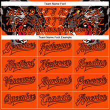Laden Sie das Bild in den Galerie-Viewer, Custom Orange Black Leopard 3D Pattern Design Bomber Full-Snap Varsity Letterman Jacket
