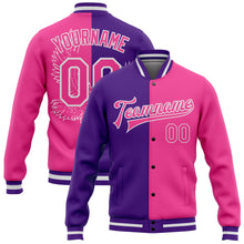 Laden Sie das Bild in den Galerie-Viewer, Custom Purple Pink-White Eagle 3D Pattern Design Bomber Full-Snap Varsity Letterman Jacket
