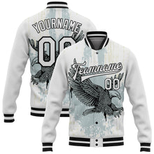 Laden Sie das Bild in den Galerie-Viewer, Custom White Black Eagle 3D Pattern Design Bomber Full-Snap Varsity Letterman Jacket
