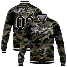 Load image into Gallery viewer, Custom Camo Black-White Eagle 3D Pattern Design Bomber Full-Snap Varsity Letterman Salute To Service Jacket
