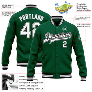 Custom Kelly Green White Black-Gray Bomber Full-Snap Varsity Letterman Jacket