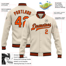 Load image into Gallery viewer, Custom Cream Orange-Black Bomber Full-Snap Varsity Letterman Jacket
