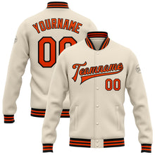 Load image into Gallery viewer, Custom Cream Orange-Black Bomber Full-Snap Varsity Letterman Jacket

