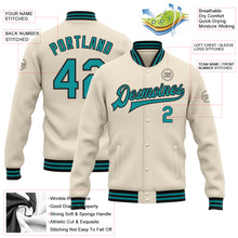 Load image into Gallery viewer, Custom Cream Teal-Black Bomber Full-Snap Varsity Letterman Jacket
