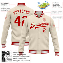 Laden Sie das Bild in den Galerie-Viewer, Custom Cream Red-White Bomber Full-Snap Varsity Letterman Jacket
