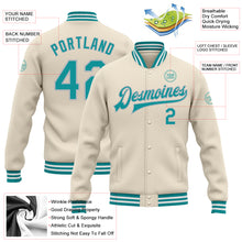 Load image into Gallery viewer, Custom Cream Teal-Gray Bomber Full-Snap Varsity Letterman Jacket
