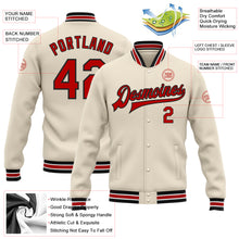 Laden Sie das Bild in den Galerie-Viewer, Custom Cream Red-Black Bomber Full-Snap Varsity Letterman Jacket
